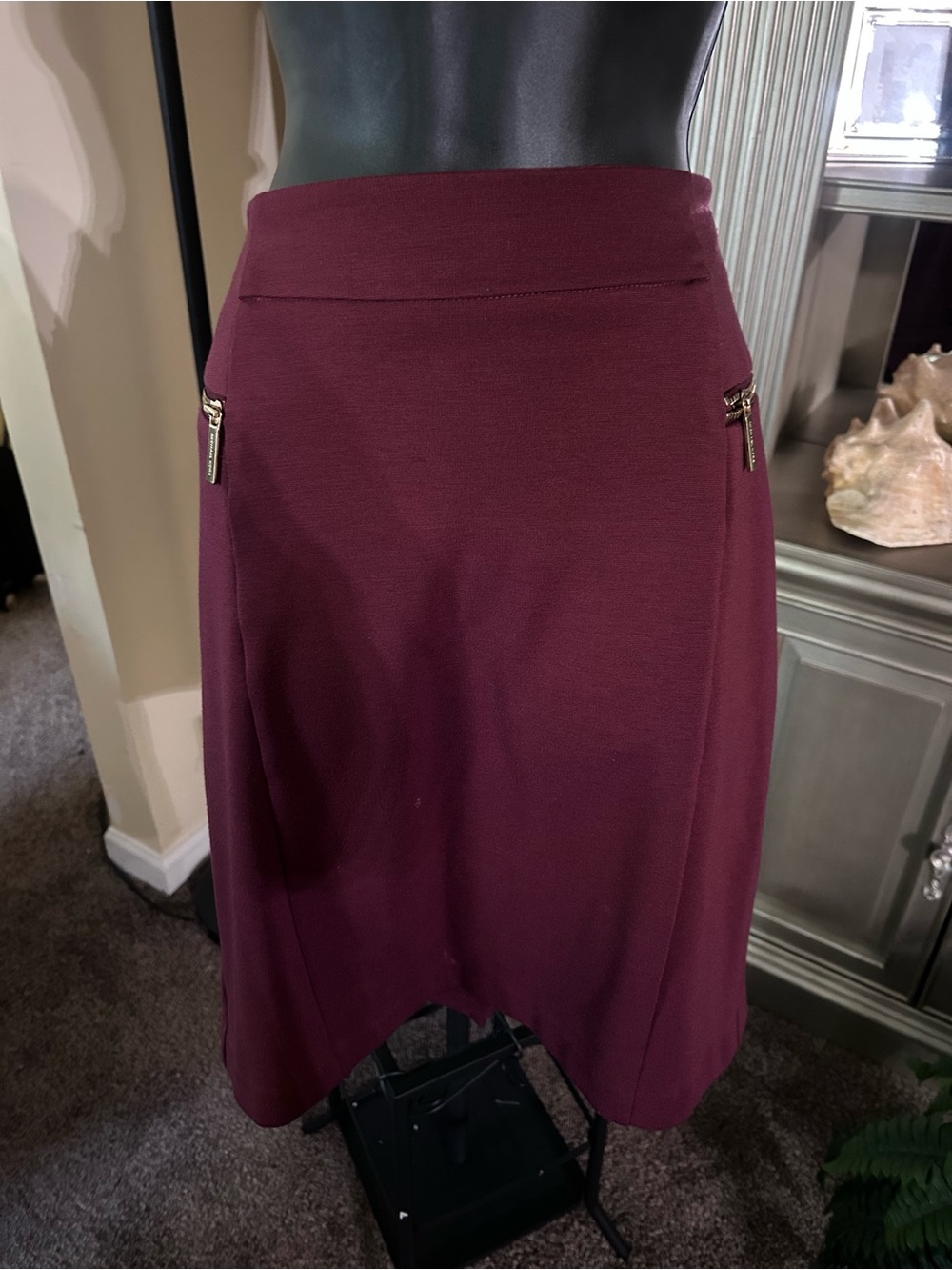 Michael Kors Women's Zip-Pocket A-Line Skirt in Deep Burgundy size 10